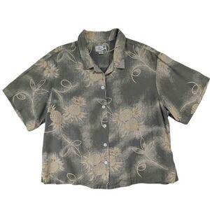 Lady Player 100% Silk Hawaiian Shirt Womens XL Tropical Grunge Cabana Core Retro